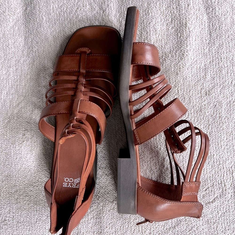 Frye and Co Teagan Brown Strappy Sandals Vegan Leather Size 11 Boho Western - Picture 2 of 8
